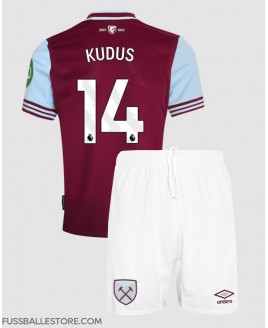 Günstige West Ham United Mohammed Kudus #14 Heimtrikotsatz Kinder 2024-25 Kurzarm (+ Kurze Hosen)